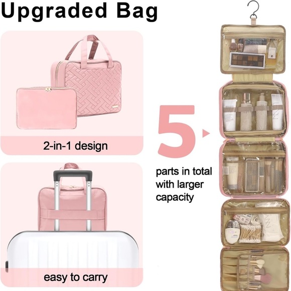 Travel Toiletry Bag Extra Large Water-resistant Cosmetic Bag with Hanging Hook - Picture 5 of 7